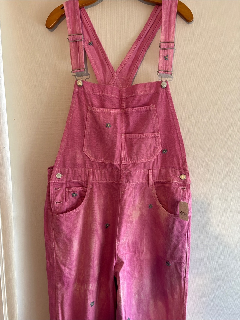 We The Free Pink Tie-Dye Denim Overalls, electric bouquet